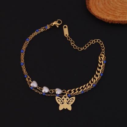 Butterfly Charm Chain Bracelet Gold Plated – Double Layer, Anti-Tarnish, Waterproof(GOLD)