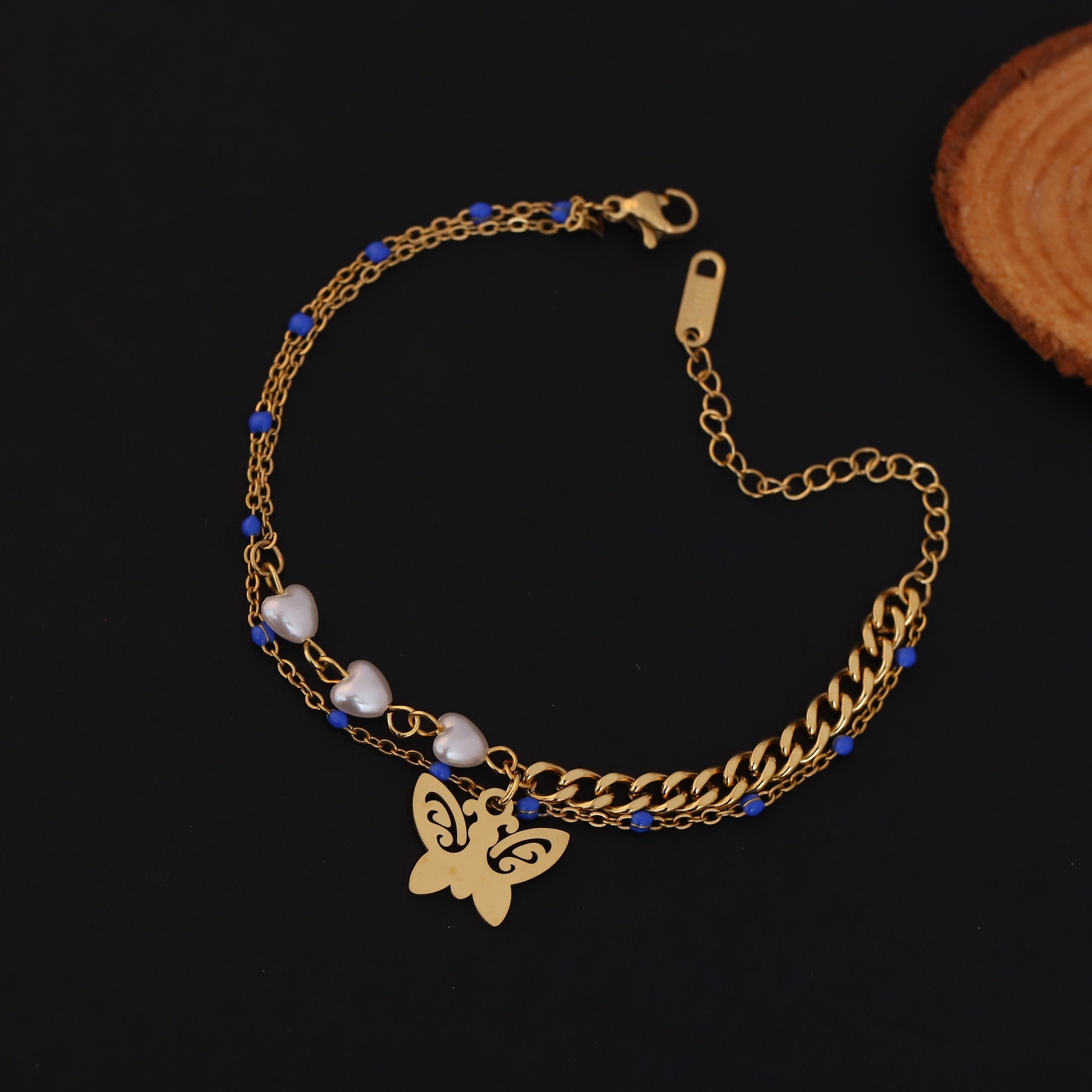 Butterfly Charm Chain Bracelet Gold Plated – Double Layer, Anti-Tarnish, Waterproof(GOLD)