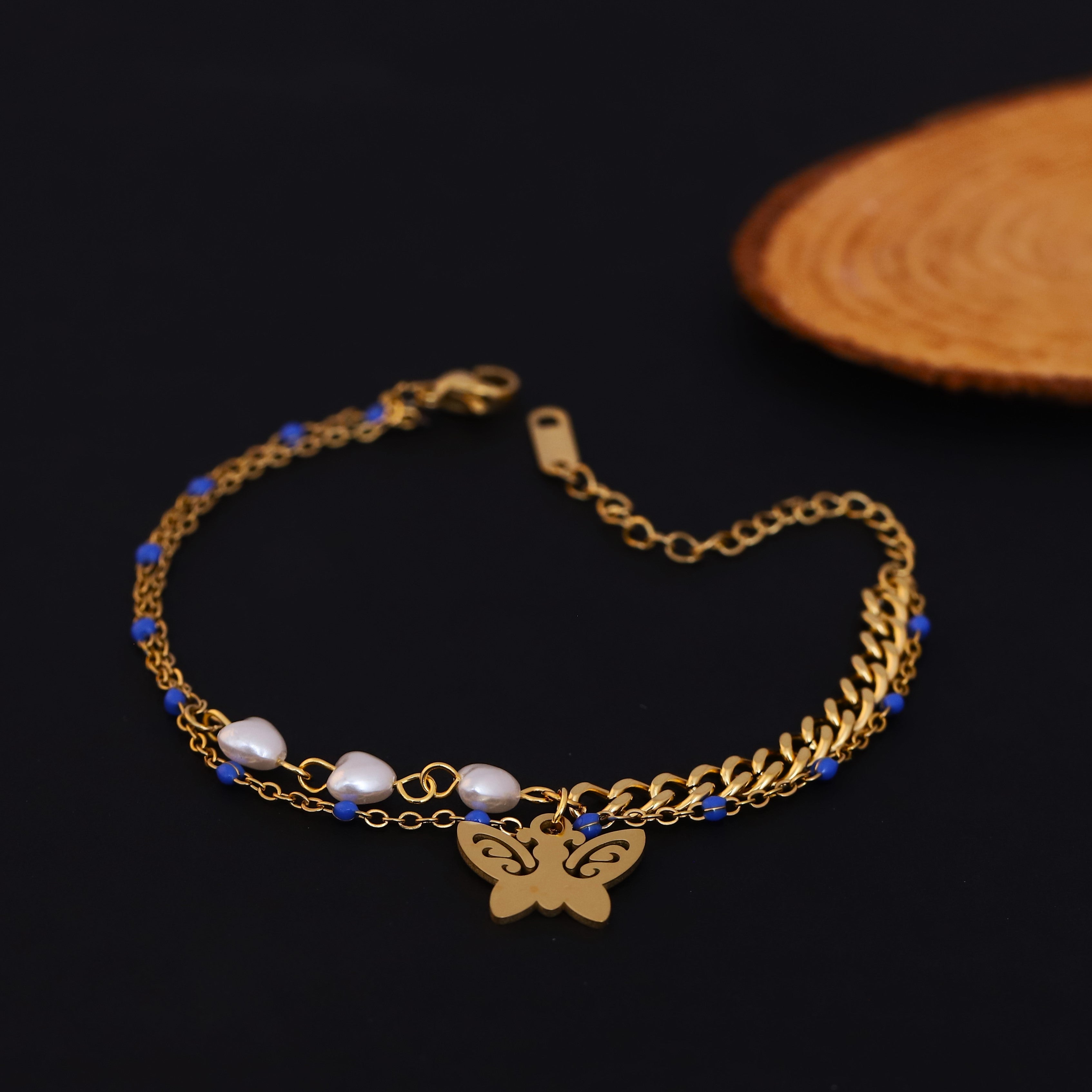 Butterfly Charm Chain Bracelet Gold Plated – Double Layer, Anti-Tarnish, Waterproof(GOLD)