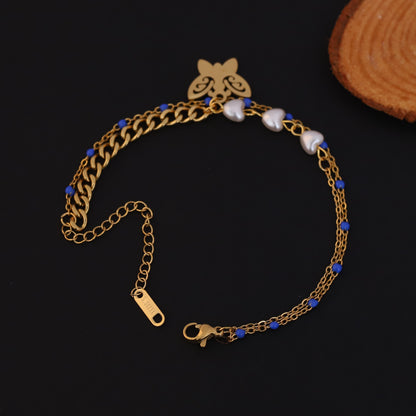 Butterfly Charm Chain Bracelet Gold Plated – Double Layer, Anti-Tarnish, Waterproof(GOLD)
