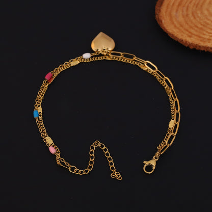 Heart Charm Chain Bracelet Gold Plated – Double Layer, Anti-Tarnish, Waterproof(GOLD)