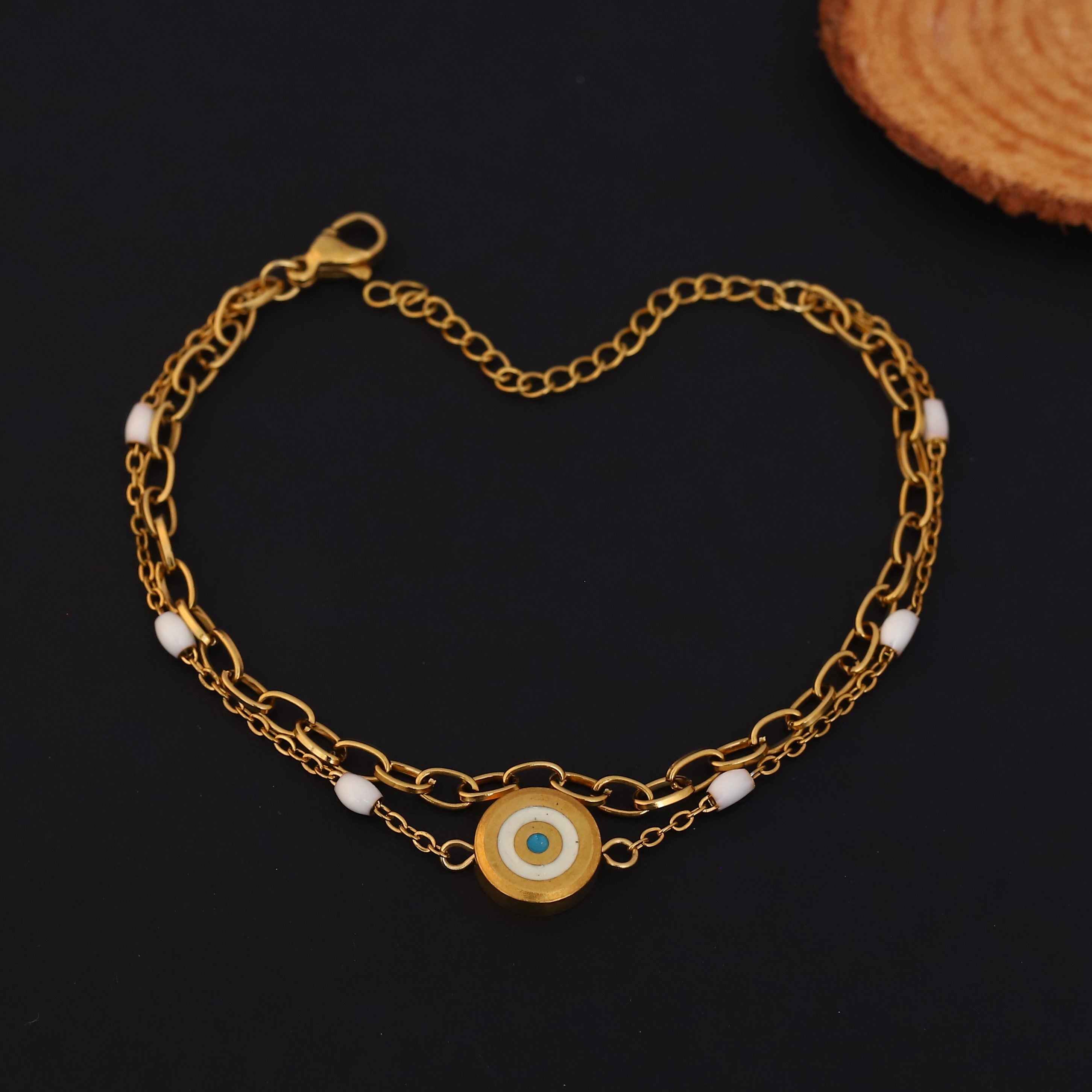 Evil Eye Charm Chain Bracelet Gold Plated – Double Layer, Anti-Tarnish, Waterproof(GOLD) (Copy)