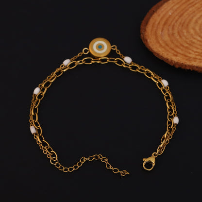 Evil Eye Charm Chain Bracelet Gold Plated – Double Layer, Anti-Tarnish, Waterproof(GOLD) (Copy)