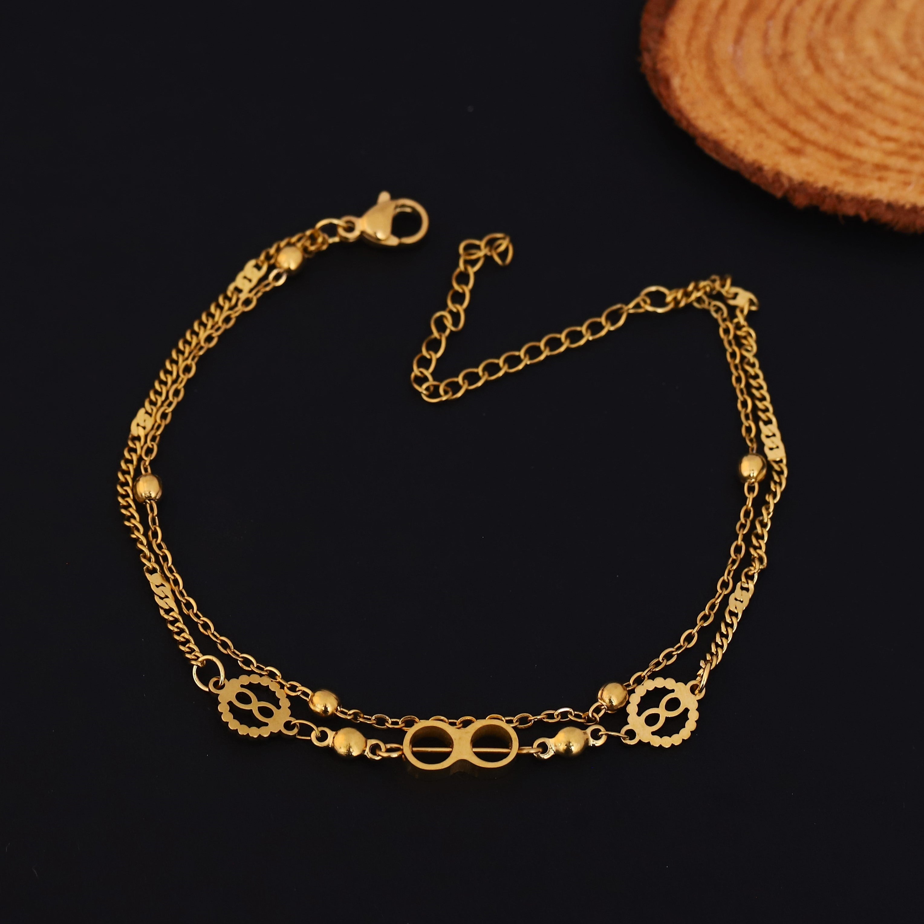 Infinity Charm Chain Bracelet Gold Plated – Double Layer, Anti-Tarnish, Waterproof(GOLD)