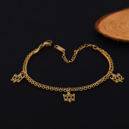 Turtle Charms Chain Bracelet Gold Plated – Double Layer, Anti-Tarnish, Waterproof, Minimalist Style (GOLD)