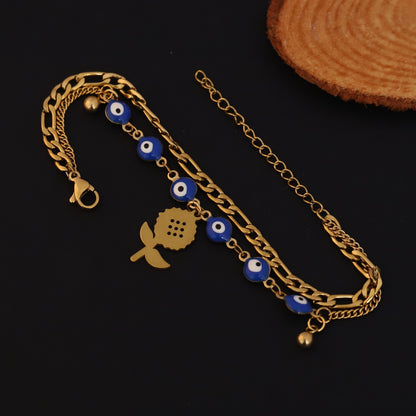 Flower Charm Chain Bracelet Gold Plated – Double Layer, Anti-Tarnish, Waterproof(ROSE GOLD)