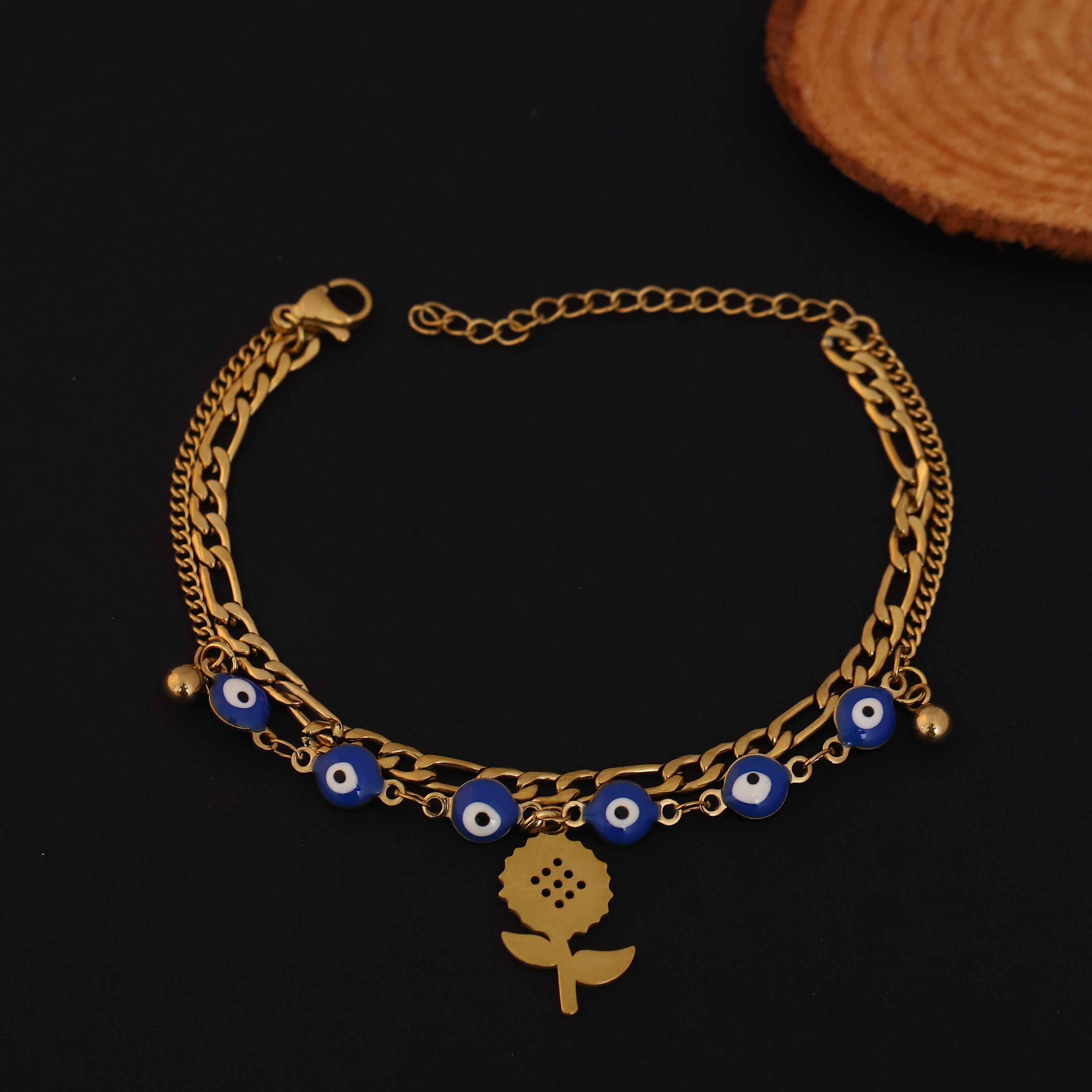 Flower Charm Chain Bracelet Gold Plated – Double Layer, Anti-Tarnish, Waterproof(ROSE GOLD)