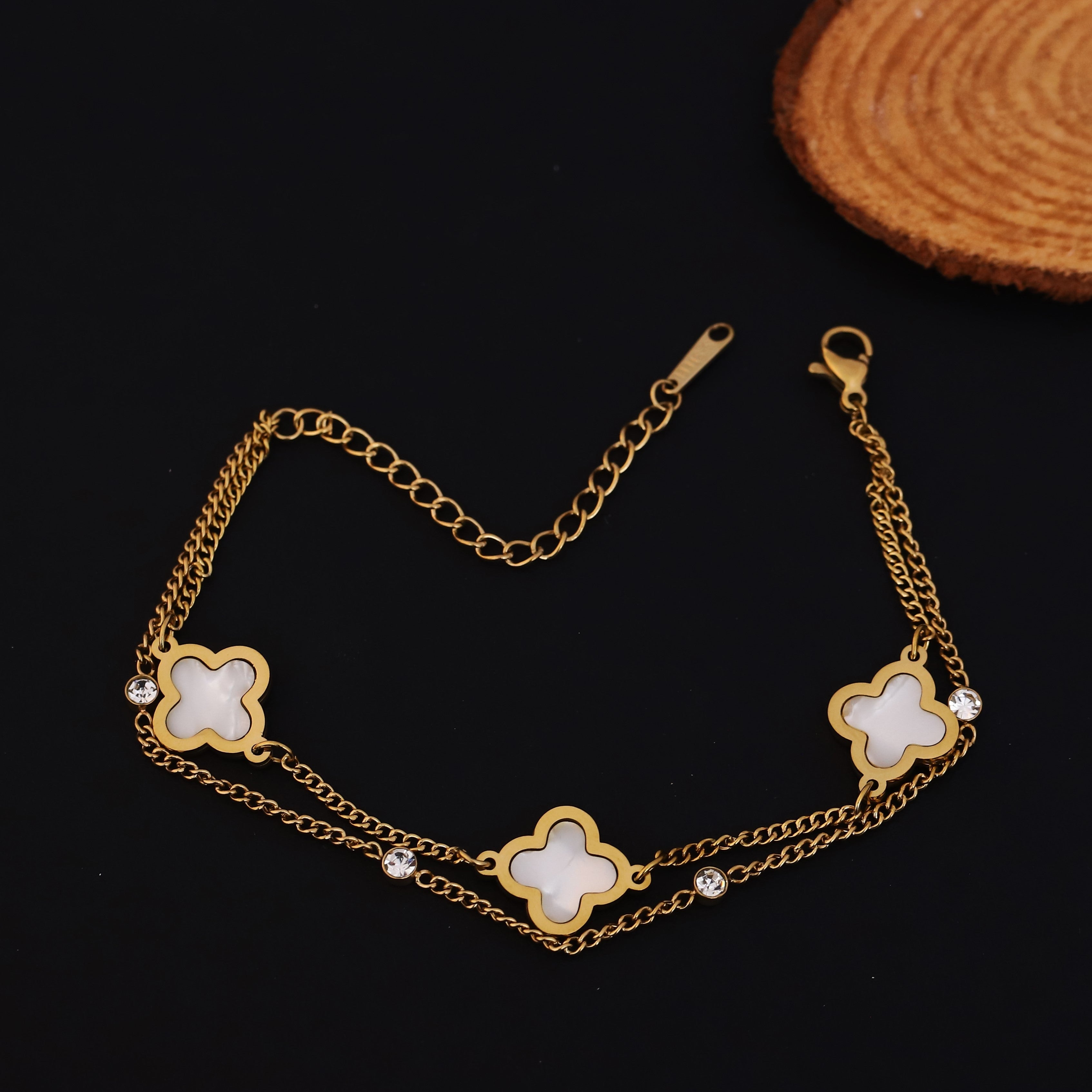 Charm Chain Bracelet Gold Plated – Double Layer, Anti-Tarnish, Waterproof, Minimalist Style (GOLD)