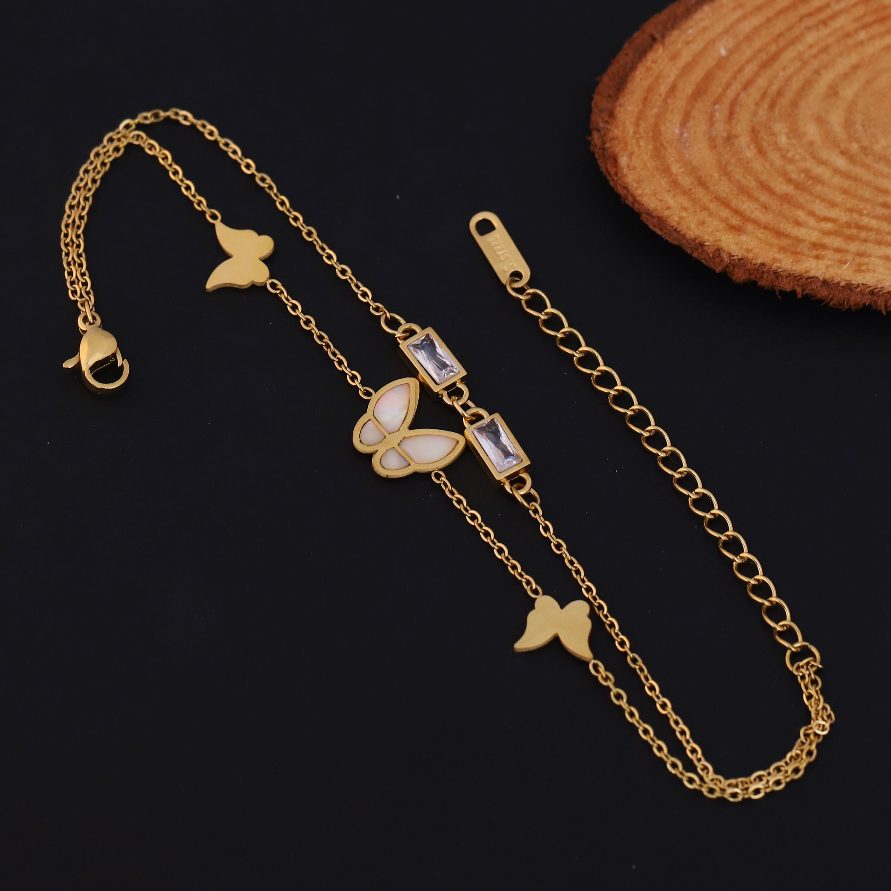 Butterfly Charms Chain Bracelet Gold Plated – Double Layer, Anti-Tarnish, Waterproof(GOLD)