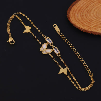 Butterfly Charms Chain Bracelet Gold Plated – Double Layer, Anti-Tarnish, Waterproof(GOLD)