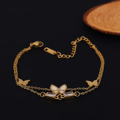 Butterfly Charms Chain Bracelet Gold Plated – Double Layer, Anti-Tarnish, Waterproof(GOLD)