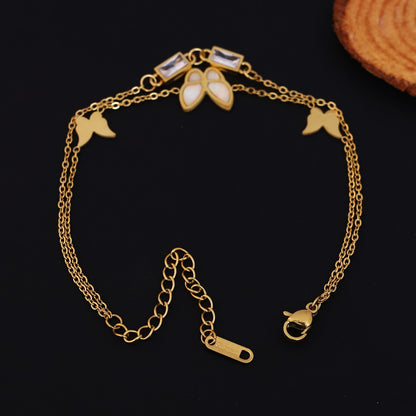 Butterfly Charms Chain Bracelet Gold Plated – Double Layer, Anti-Tarnish, Waterproof(GOLD)
