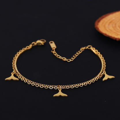 Fish Wings Charm & Pearl Chain Bracelet Gold Plated – Double Layer, Anti-Tarnish, Waterproof, Minimalist Style (GOLD)
