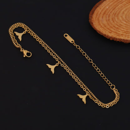 Fish Wings Charm & Pearl Chain Bracelet Gold Plated – Double Layer, Anti-Tarnish, Waterproof, Minimalist Style (GOLD)