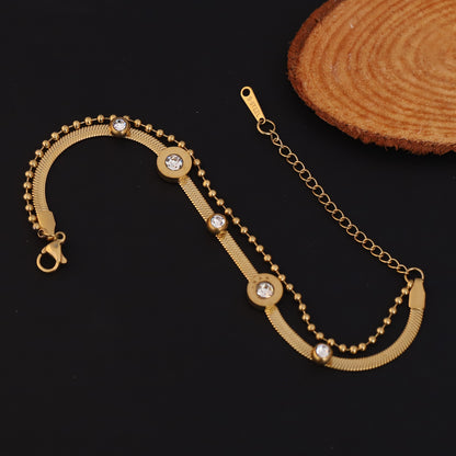 Charms Snake Chain Bracelet Gold Plated – Double Layer, Anti-Tarnish, Waterproof(GOLD)