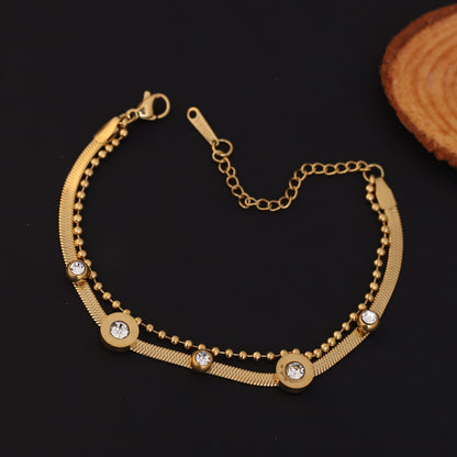 Charms Snake Chain Bracelet Gold Plated – Double Layer, Anti-Tarnish, Waterproof(GOLD)