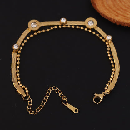 Charms Snake Chain Bracelet Gold Plated – Double Layer, Anti-Tarnish, Waterproof(GOLD)
