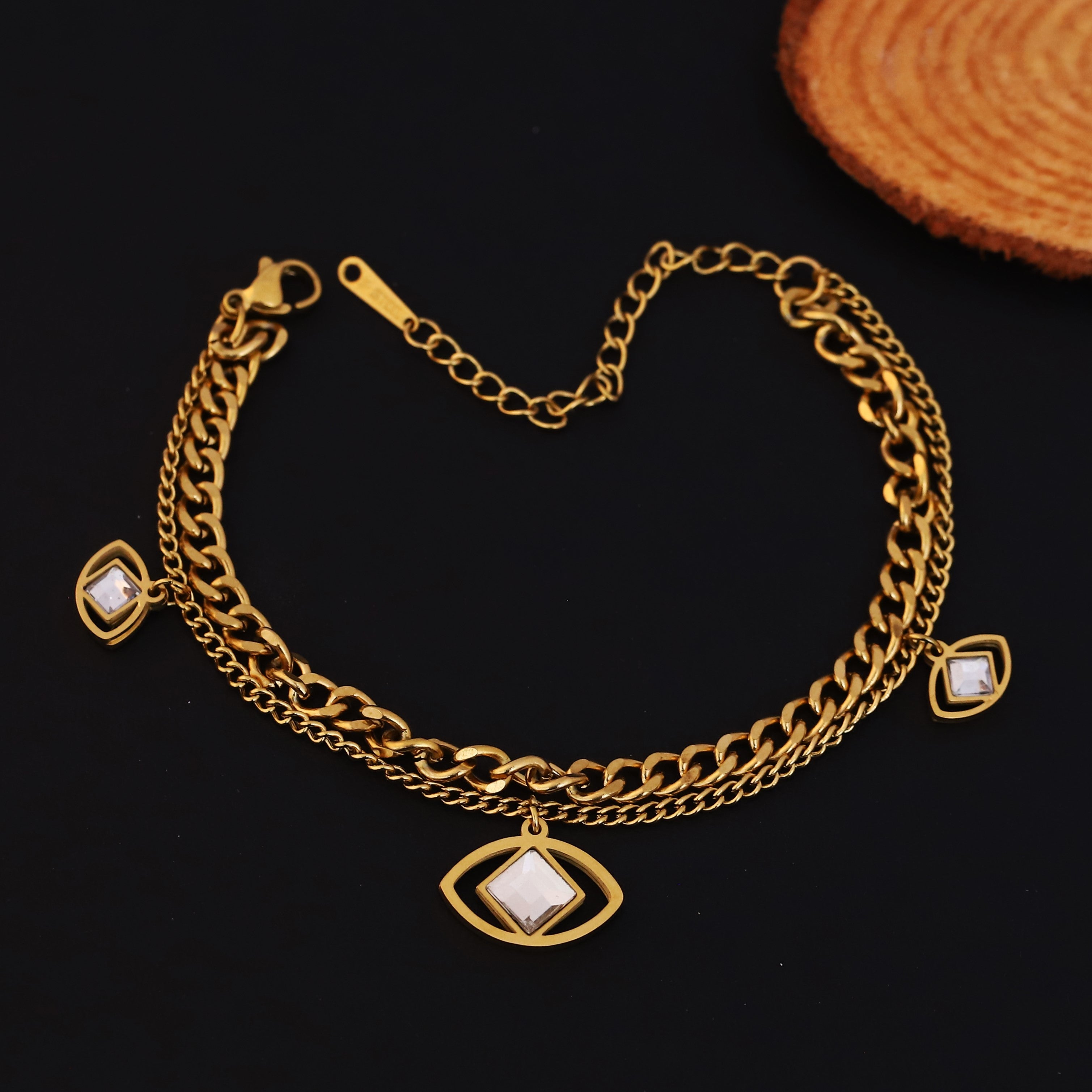 Evil Eye Chain Bracelet Gold Plated – Double Layer, Anti-Tarnish, Waterproof, Minimalist Style (GOLD)