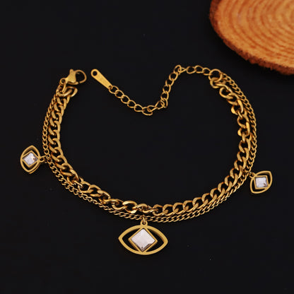 Evil Eye Chain Bracelet Gold Plated – Double Layer, Anti-Tarnish, Waterproof, Minimalist Style (GOLD)