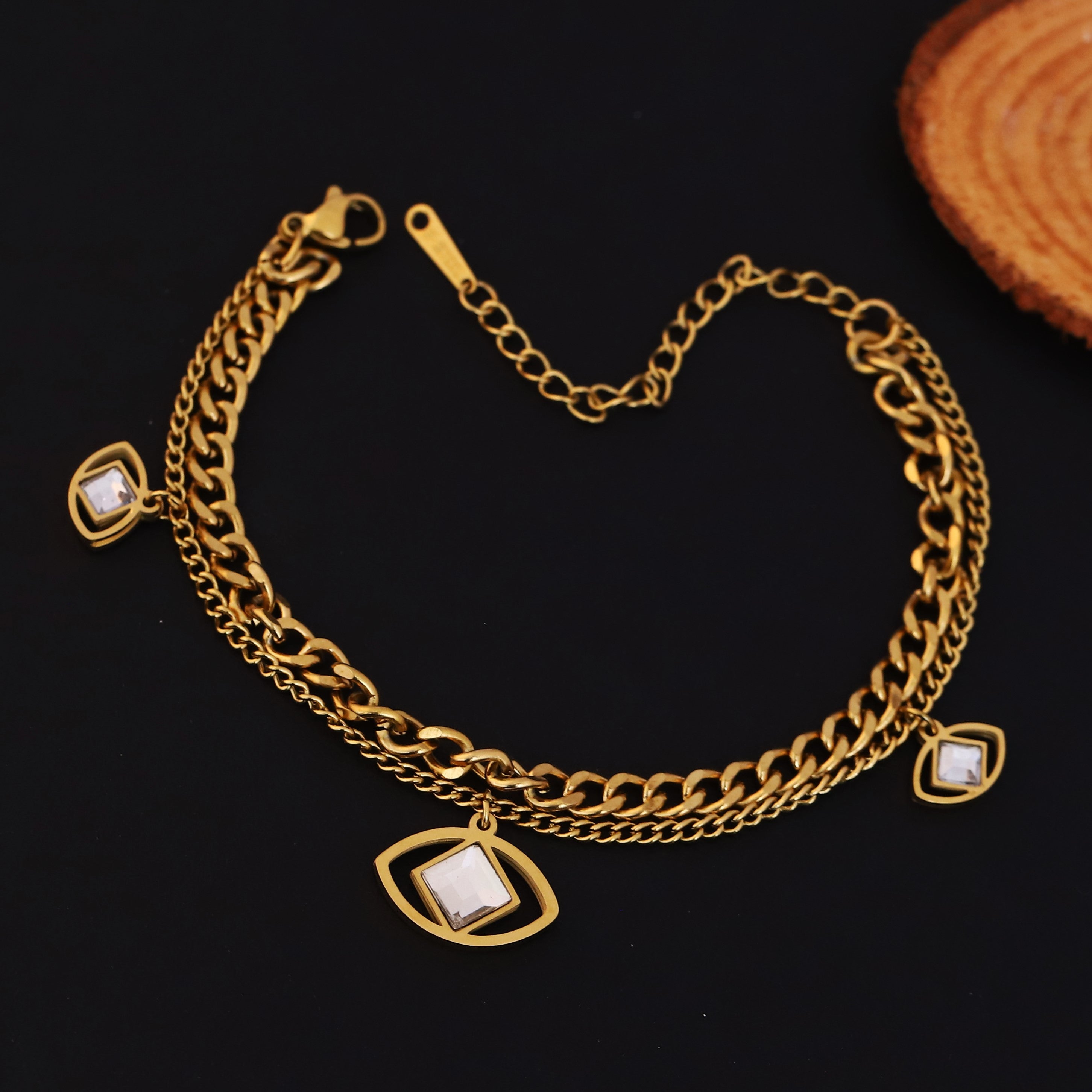 Evil Eye Chain Bracelet Gold Plated – Double Layer, Anti-Tarnish, Waterproof, Minimalist Style (GOLD)