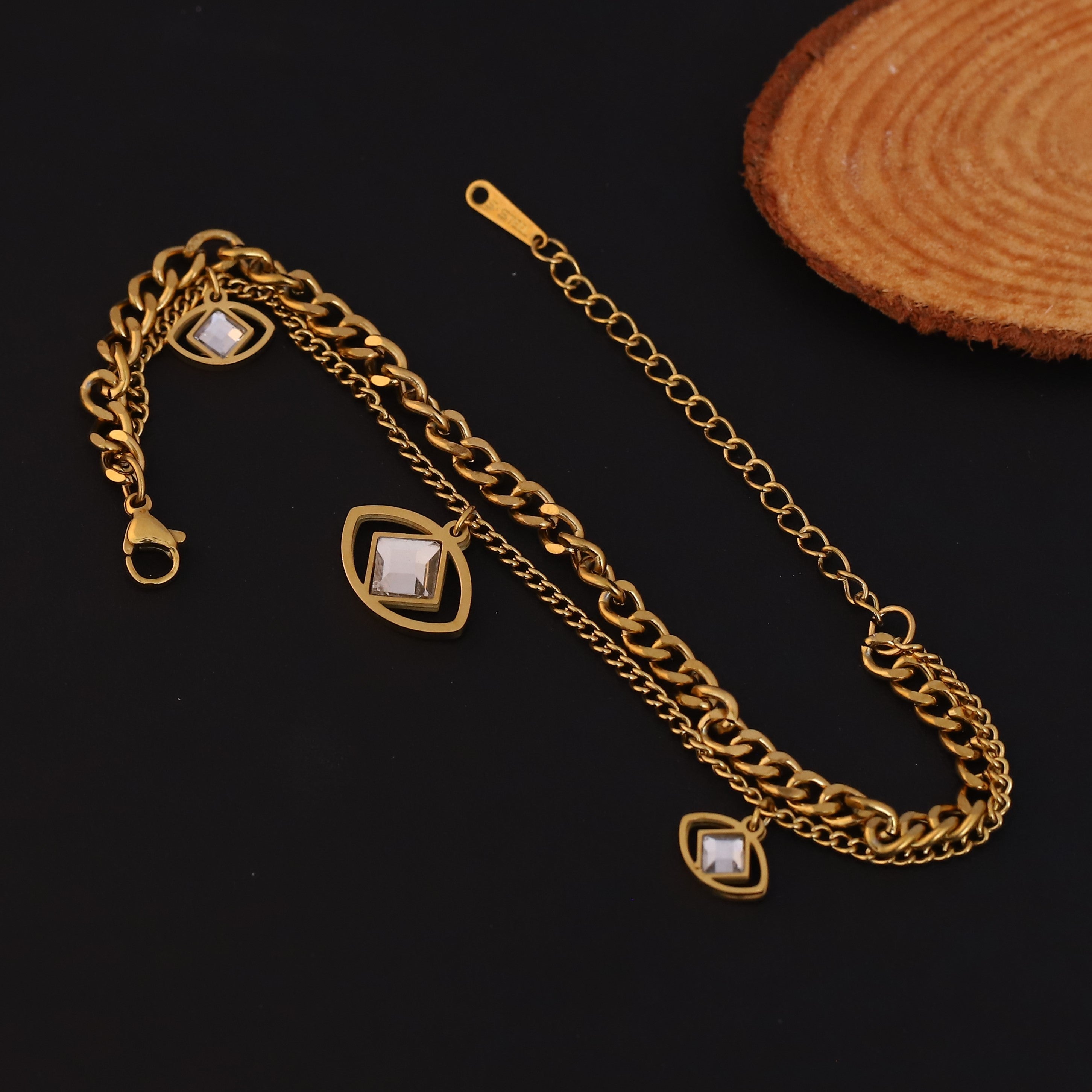 Evil Eye Chain Bracelet Gold Plated – Double Layer, Anti-Tarnish, Waterproof, Minimalist Style (GOLD)