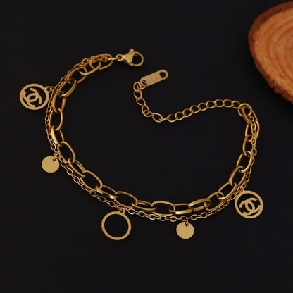 Charm Chain Bracelet Gold Plated – Double Layer, Anti-Tarnish, Waterproof, Minimalist Style (GOLD)