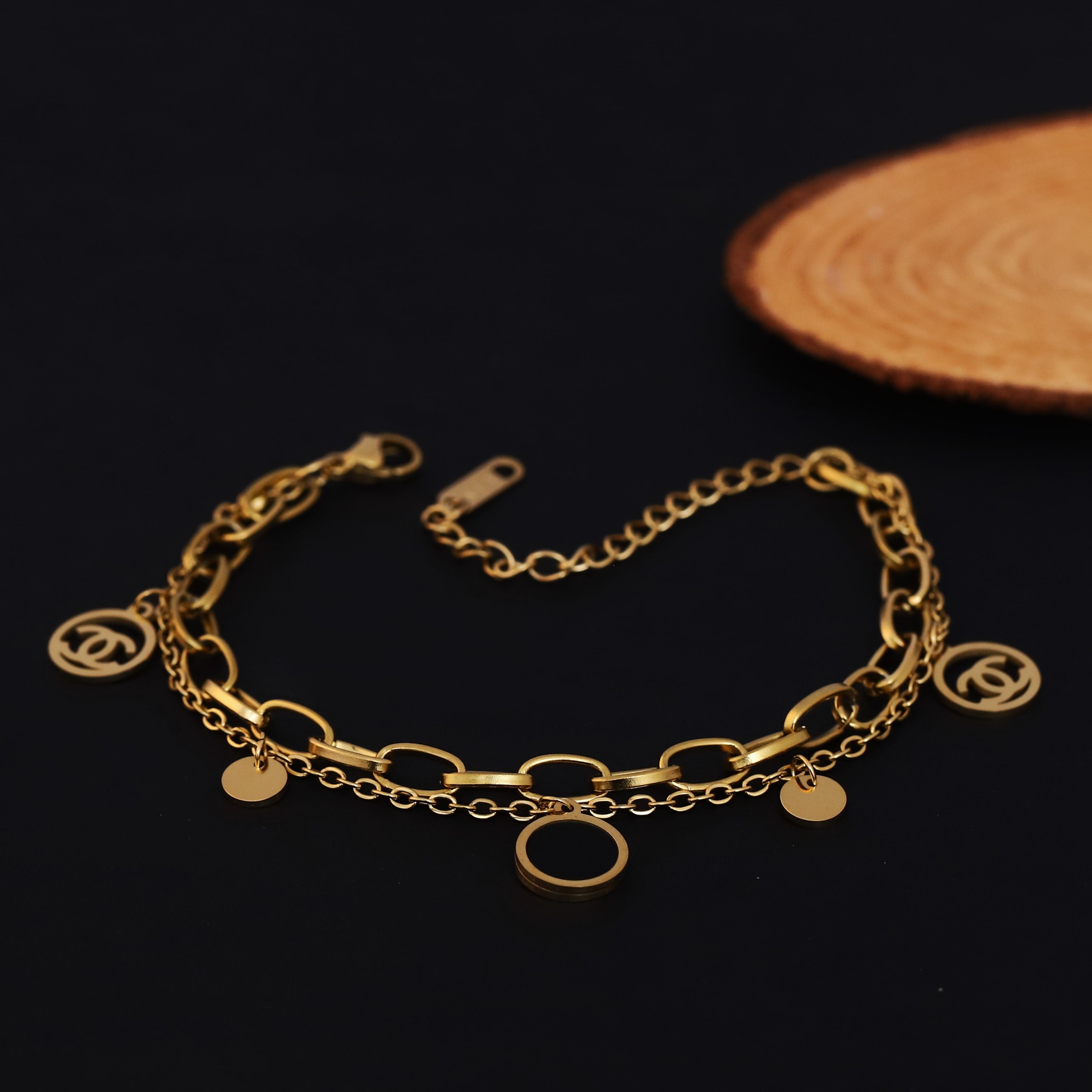 Charm Chain Bracelet Gold Plated – Double Layer, Anti-Tarnish, Waterproof, Minimalist Style (GOLD)