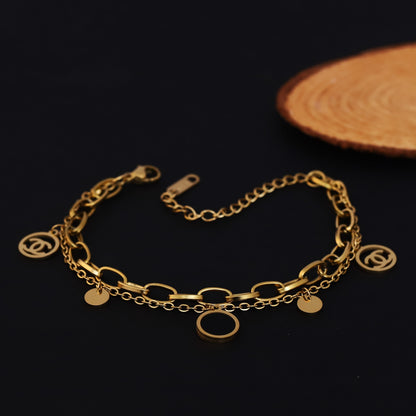 Charm Chain Bracelet Gold Plated – Double Layer, Anti-Tarnish, Waterproof, Minimalist Style (GOLD)