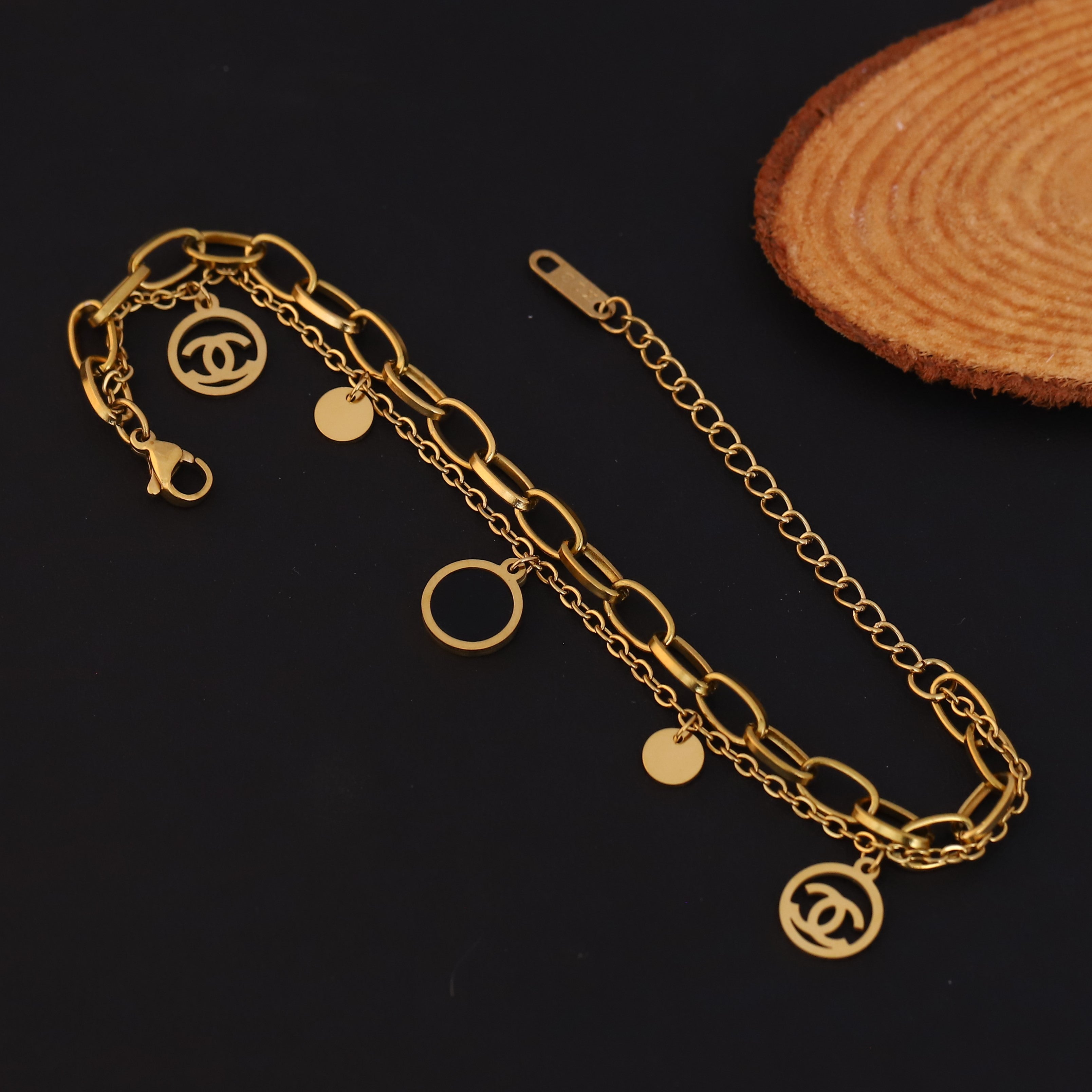 Charm Chain Bracelet Gold Plated – Double Layer, Anti-Tarnish, Waterproof, Minimalist Style (GOLD)
