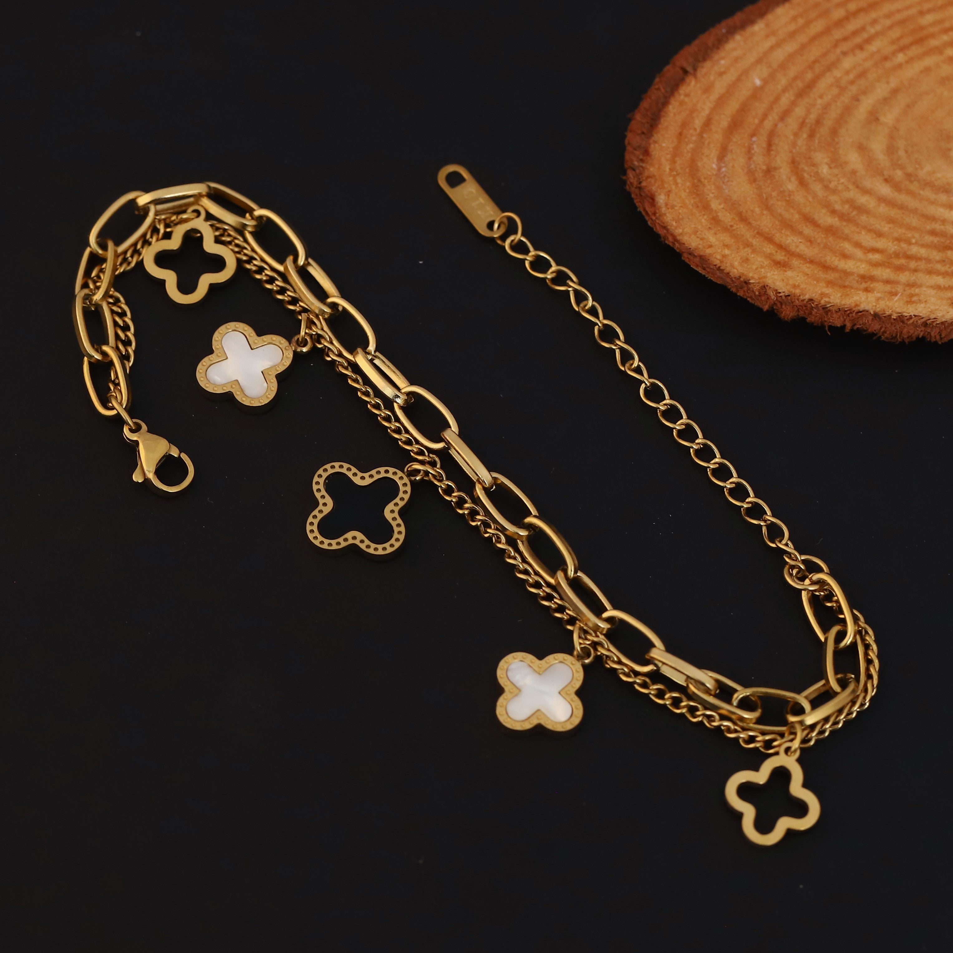 Charm Chain Bracelet Gold Plated – Double Layer, Anti-Tarnish, Waterproof, Minimalist Style (GOLD)