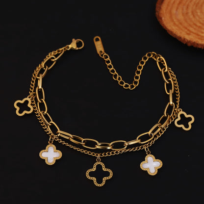 Charm Chain Bracelet Gold Plated – Double Layer, Anti-Tarnish, Waterproof, Minimalist Style (GOLD)