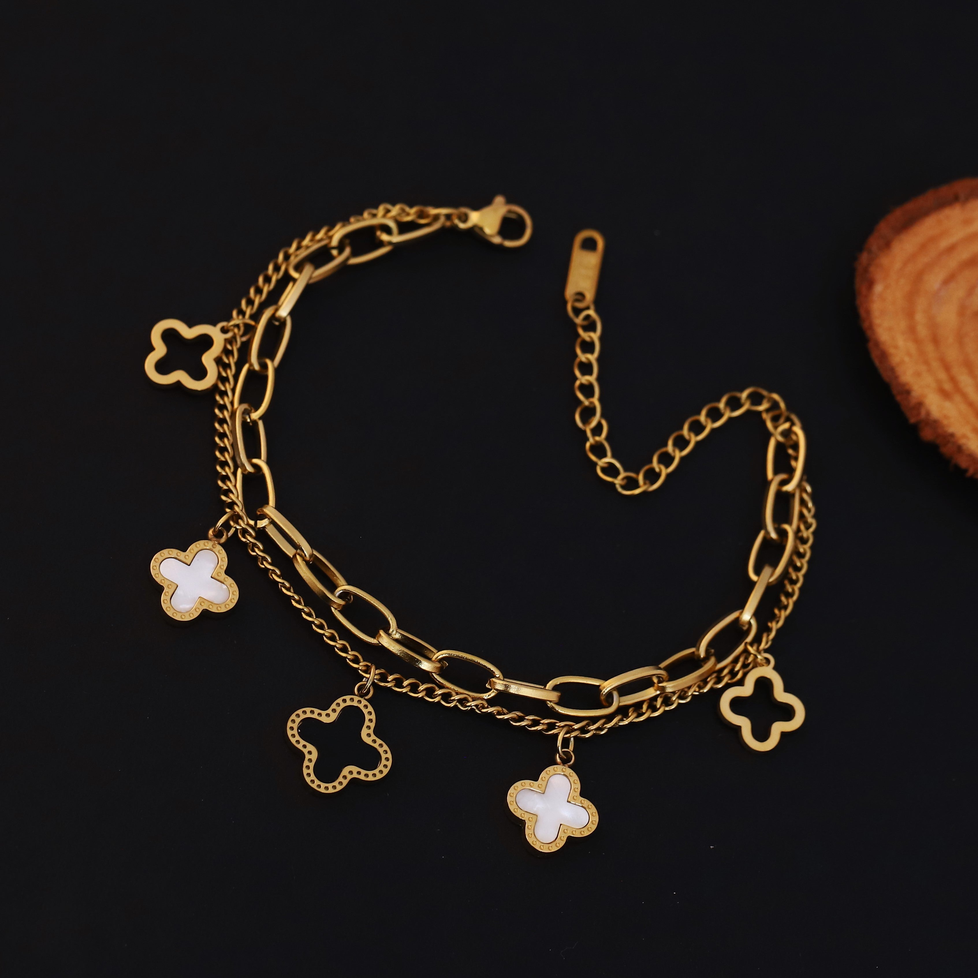 Charm Chain Bracelet Gold Plated – Double Layer, Anti-Tarnish, Waterproof, Minimalist Style (GOLD)