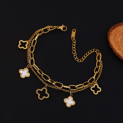 Charm Chain Bracelet Gold Plated – Double Layer, Anti-Tarnish, Waterproof, Minimalist Style (GOLD)