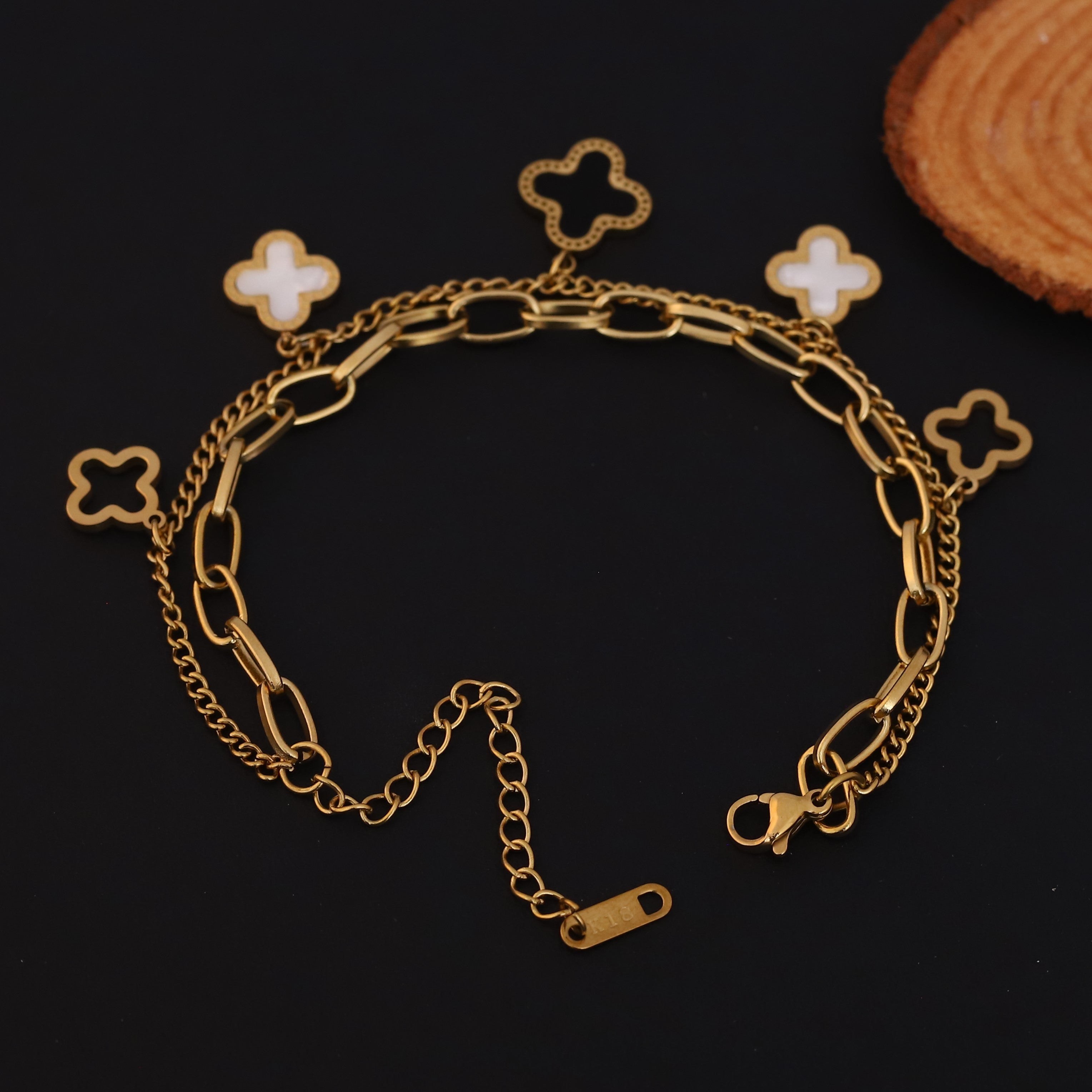 Charm Chain Bracelet Gold Plated – Double Layer, Anti-Tarnish, Waterproof, Minimalist Style (GOLD)