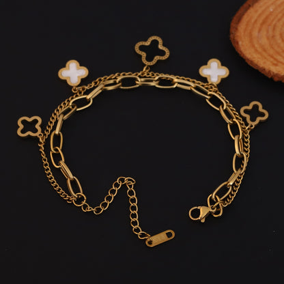 Charm Chain Bracelet Gold Plated – Double Layer, Anti-Tarnish, Waterproof, Minimalist Style (GOLD)