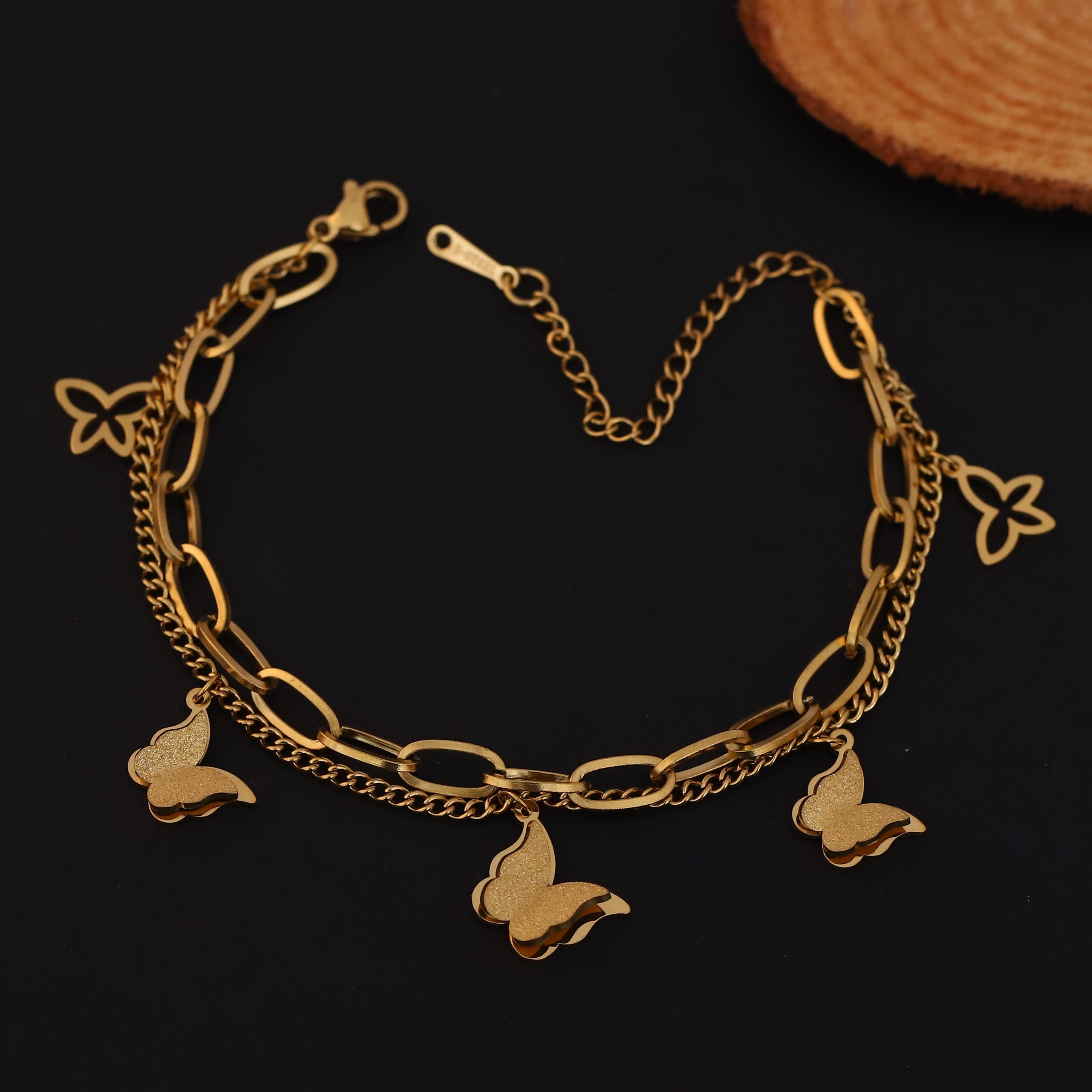 Butterfly Charms Chain Bracelet Gold Plated – Double Layer, Anti-Tarnish, Waterproof, Minimalist Style (GOLD)