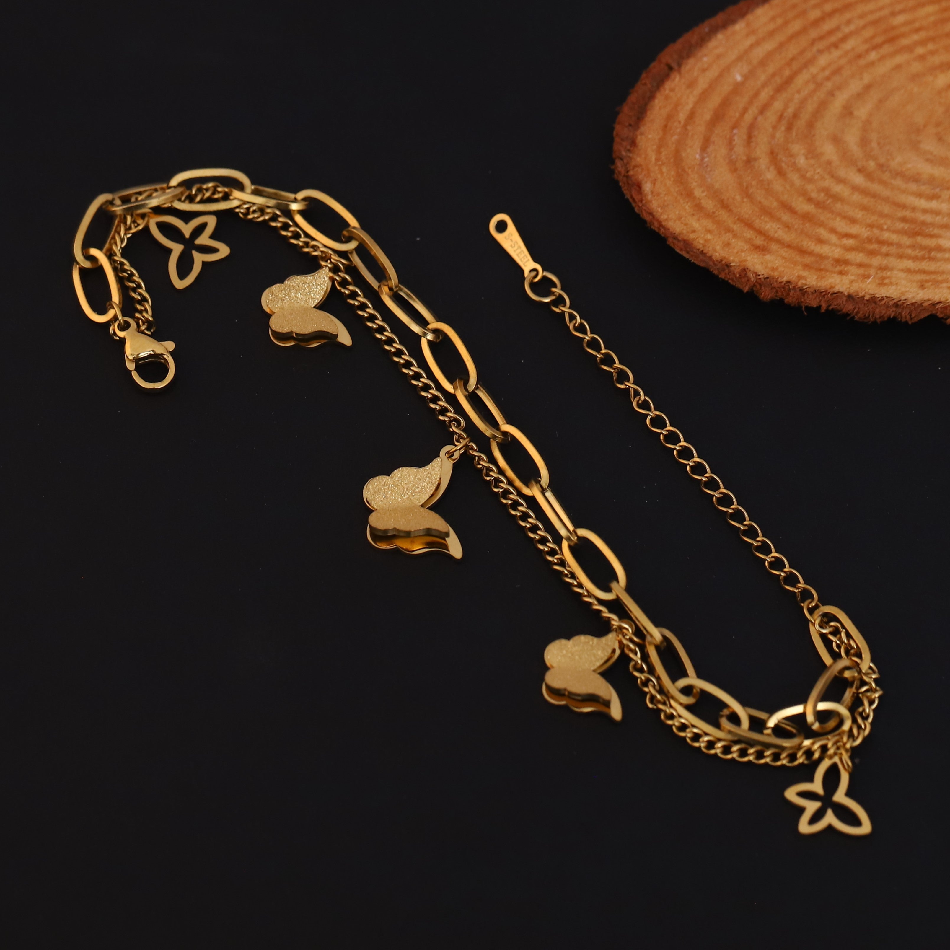 Butterfly Charms Chain Bracelet Gold Plated – Double Layer, Anti-Tarnish, Waterproof, Minimalist Style (GOLD)