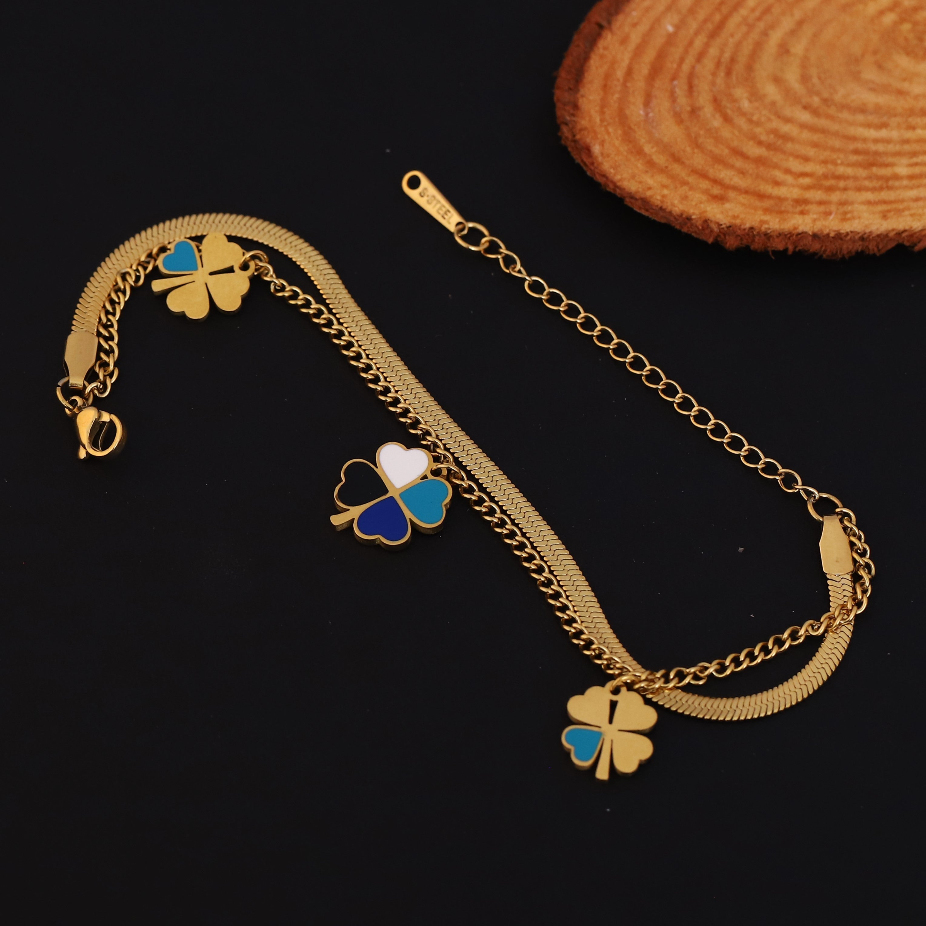 Flower Charms Chain Bracelet Gold Plated – Double Layer, Anti-Tarnish, Waterproof(GOLD)
