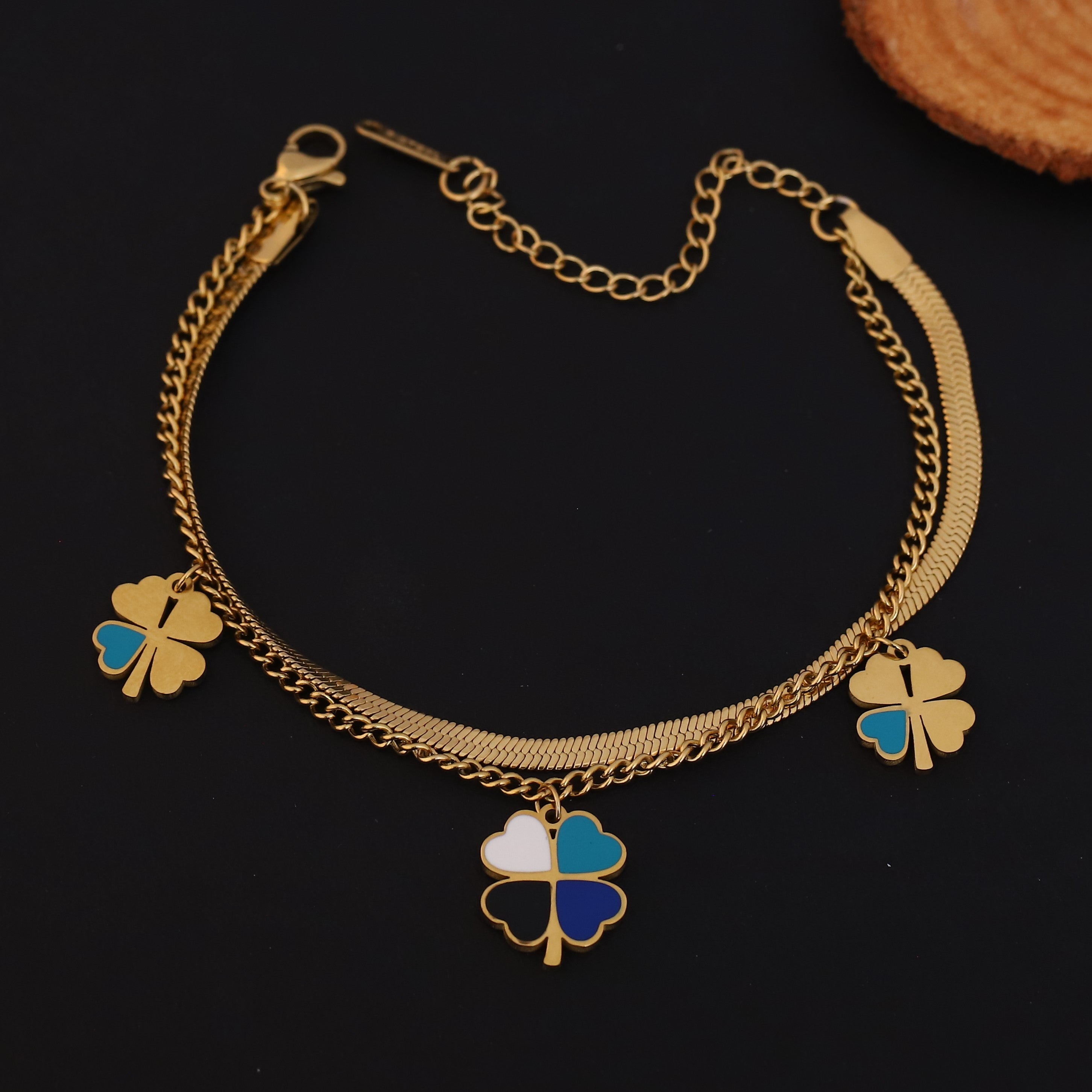 Flower Charms Chain Bracelet Gold Plated – Double Layer, Anti-Tarnish, Waterproof(GOLD)