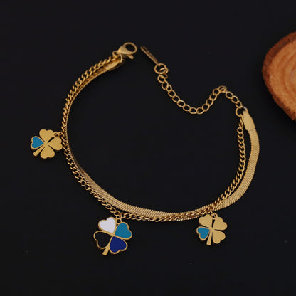 Flower Charms Chain Bracelet Gold Plated – Double Layer, Anti-Tarnish, Waterproof(GOLD)