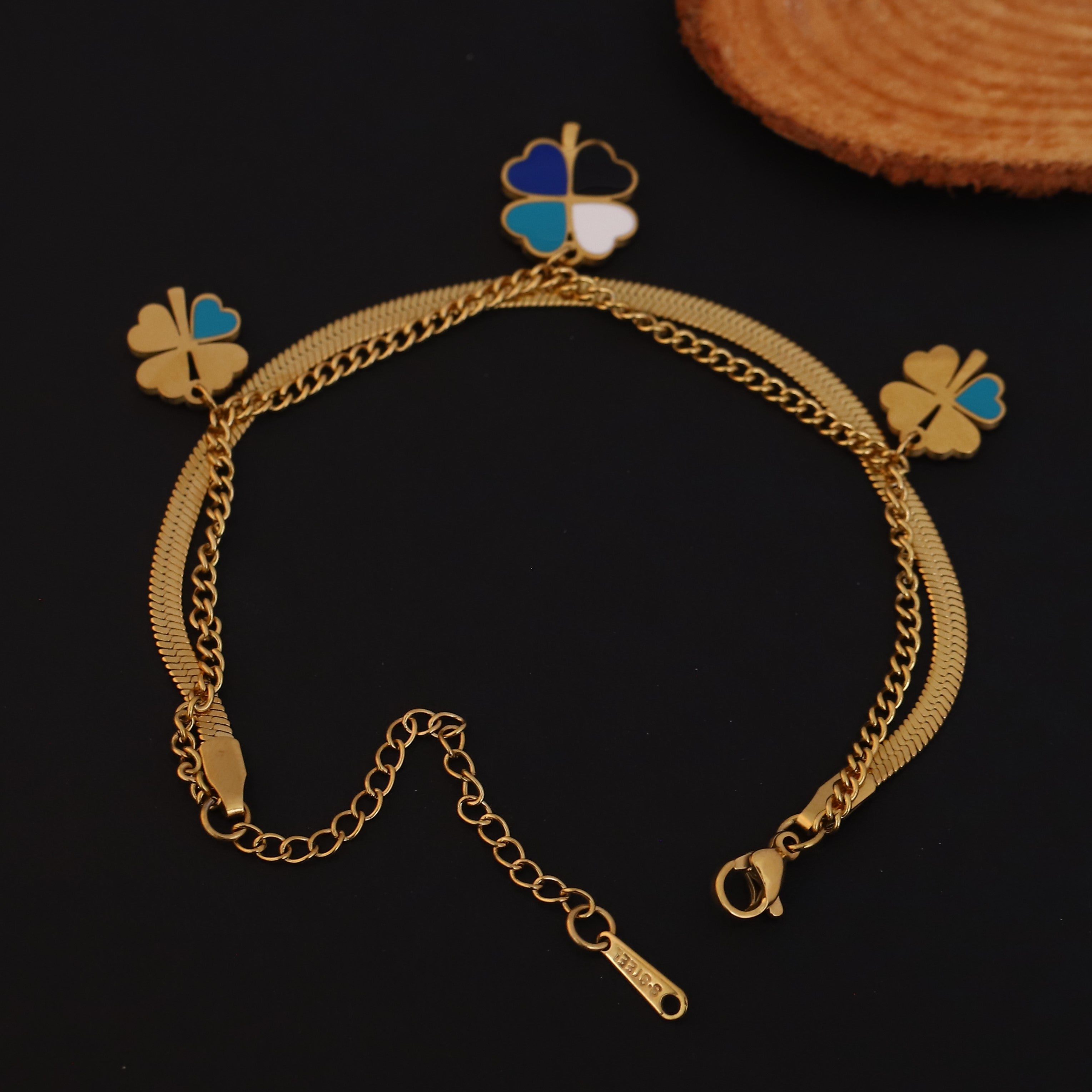 Flower Charms Chain Bracelet Gold Plated – Double Layer, Anti-Tarnish, Waterproof(GOLD)