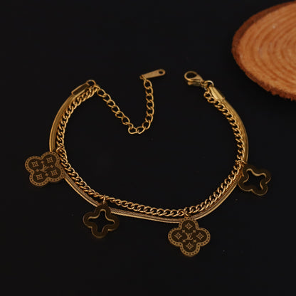 Charm Chain Bracelet Gold Plated – Double Layer, Anti-Tarnish, Waterproof, Minimalist Style (GOLD)