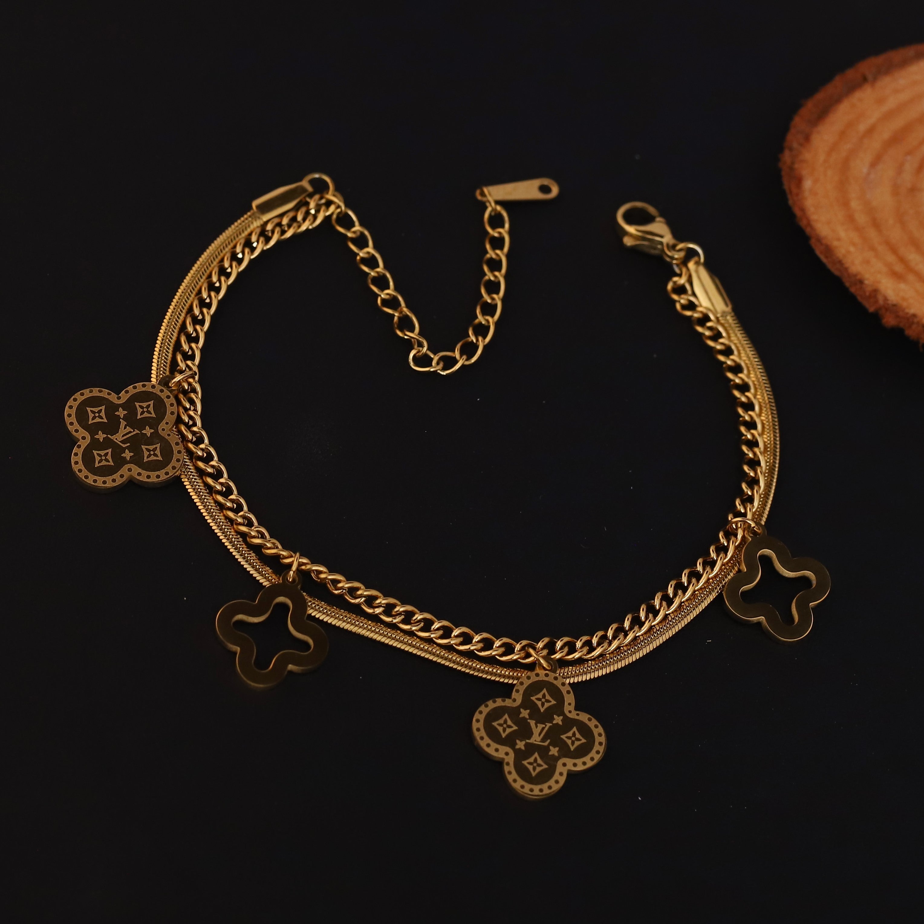 Charm Chain Bracelet Gold Plated – Double Layer, Anti-Tarnish, Waterproof, Minimalist Style (GOLD)