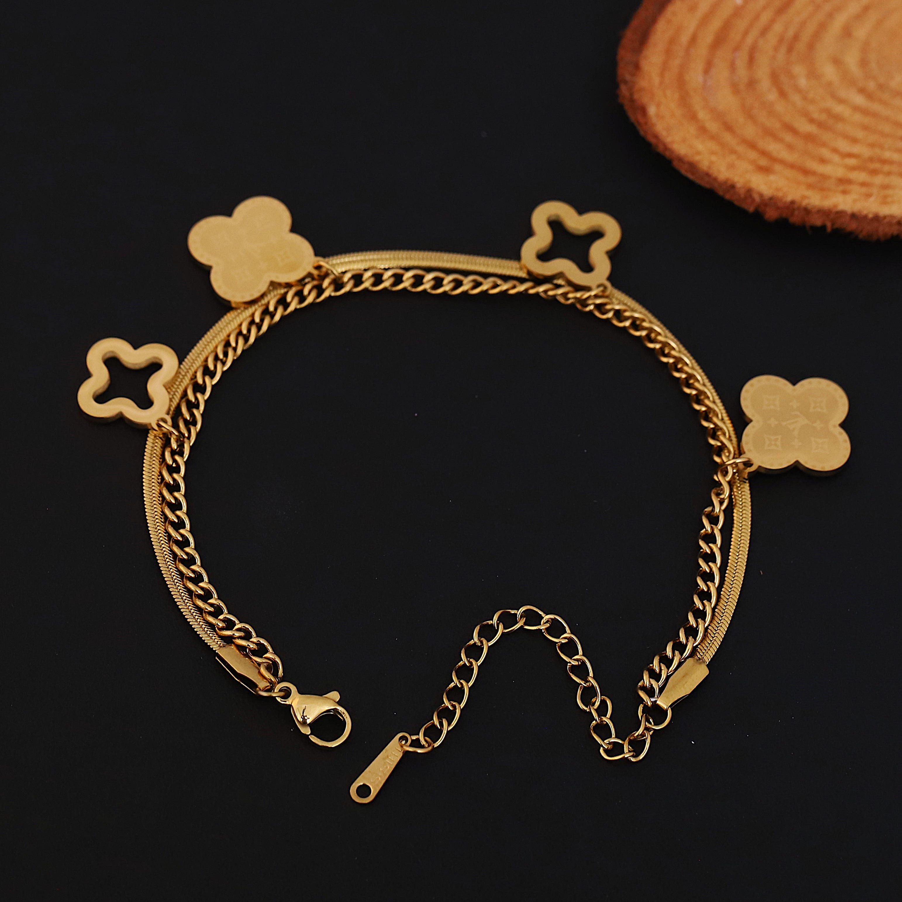 Charm Chain Bracelet Gold Plated – Double Layer, Anti-Tarnish, Waterproof, Minimalist Style (GOLD)