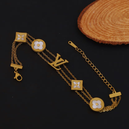 Charm Chain Bracelet Gold Plated – Double Layer, Anti-Tarnish, Waterproof, Minimalist Style (GOLD)