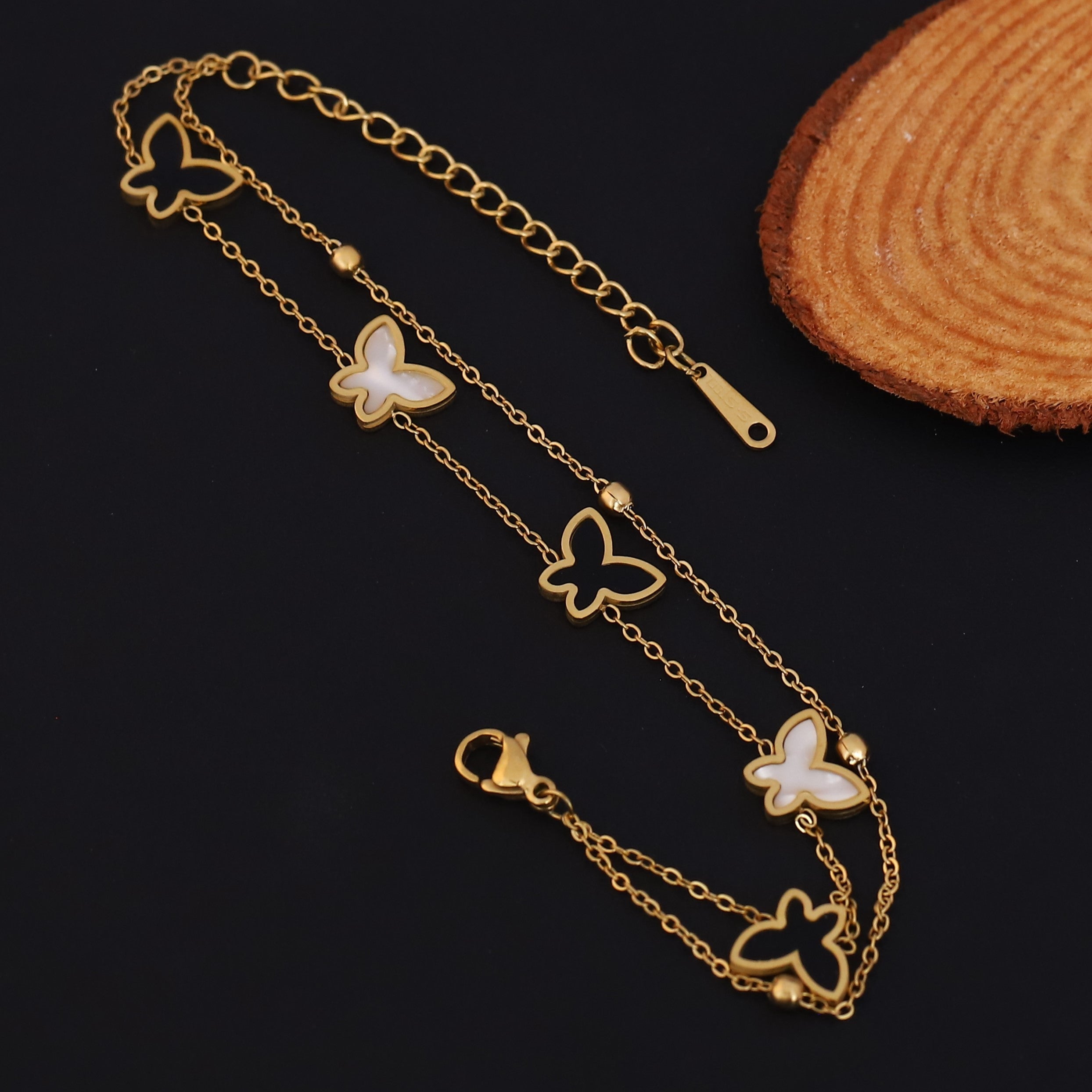 Butterfly Charms Chain Bracelet Gold Plated – Double Layer, Anti-Tarnish, Waterproof, Minimalist Style (GOLD)
