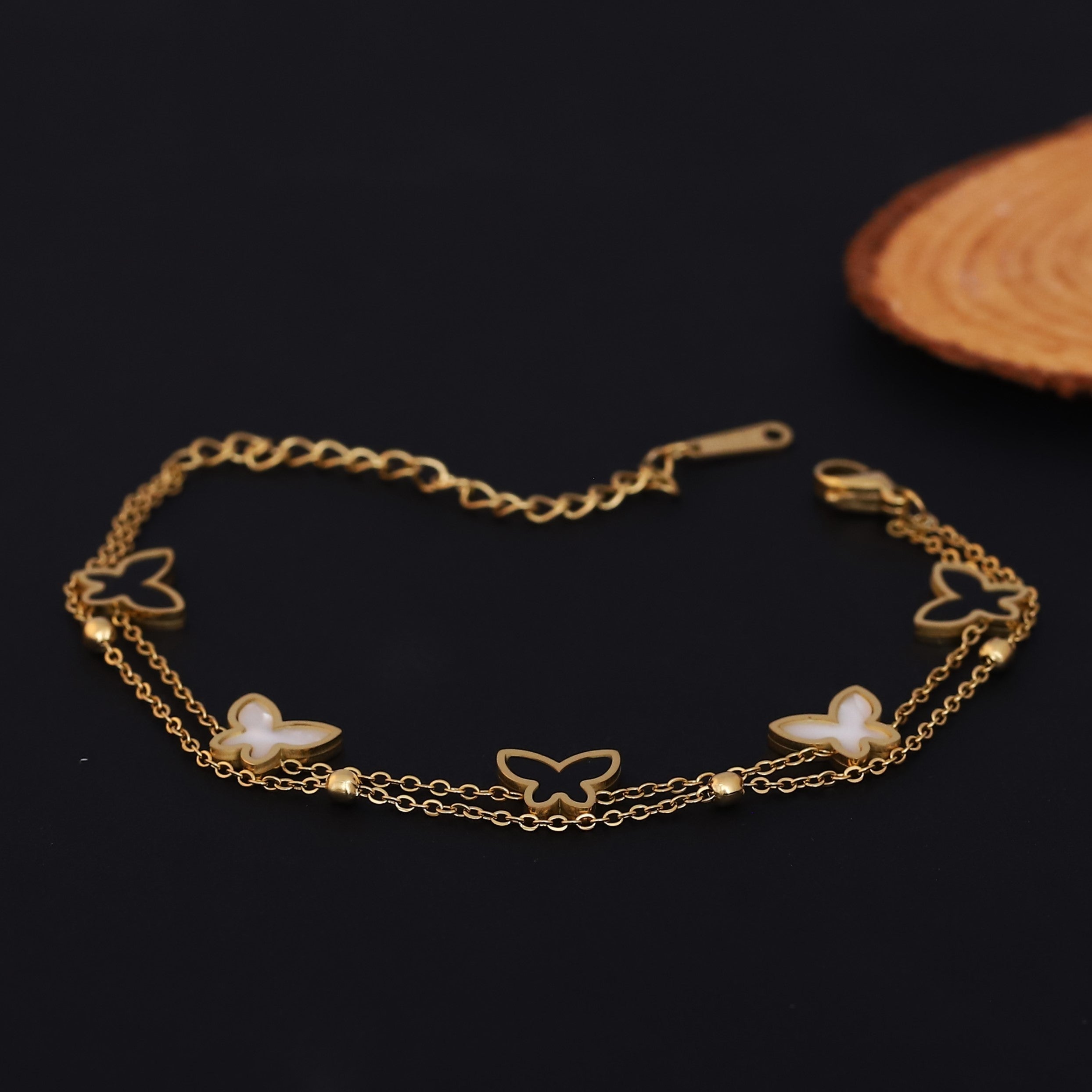 Butterfly Charms Chain Bracelet Gold Plated – Double Layer, Anti-Tarnish, Waterproof, Minimalist Style (GOLD)