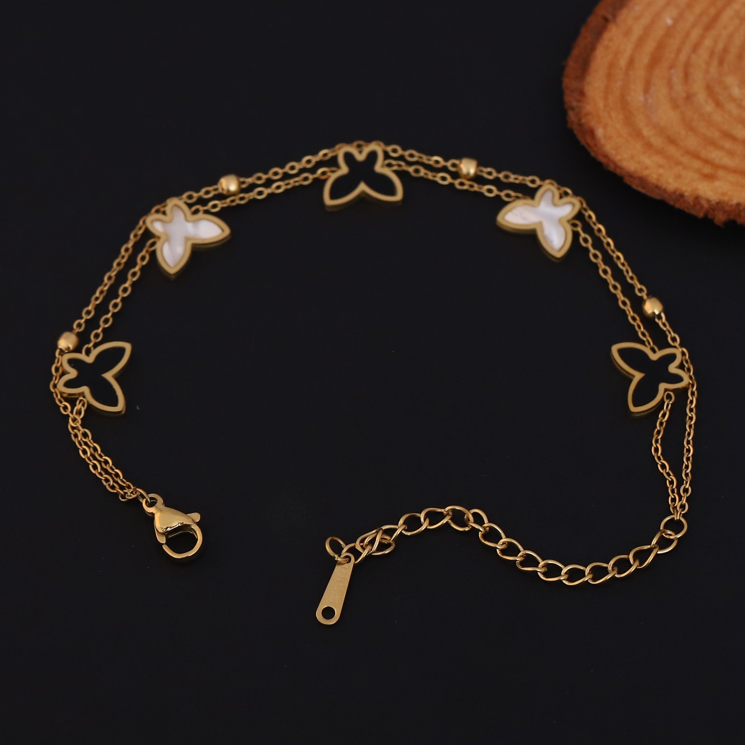 Butterfly Charms Chain Bracelet Gold Plated – Double Layer, Anti-Tarnish, Waterproof, Minimalist Style (GOLD)