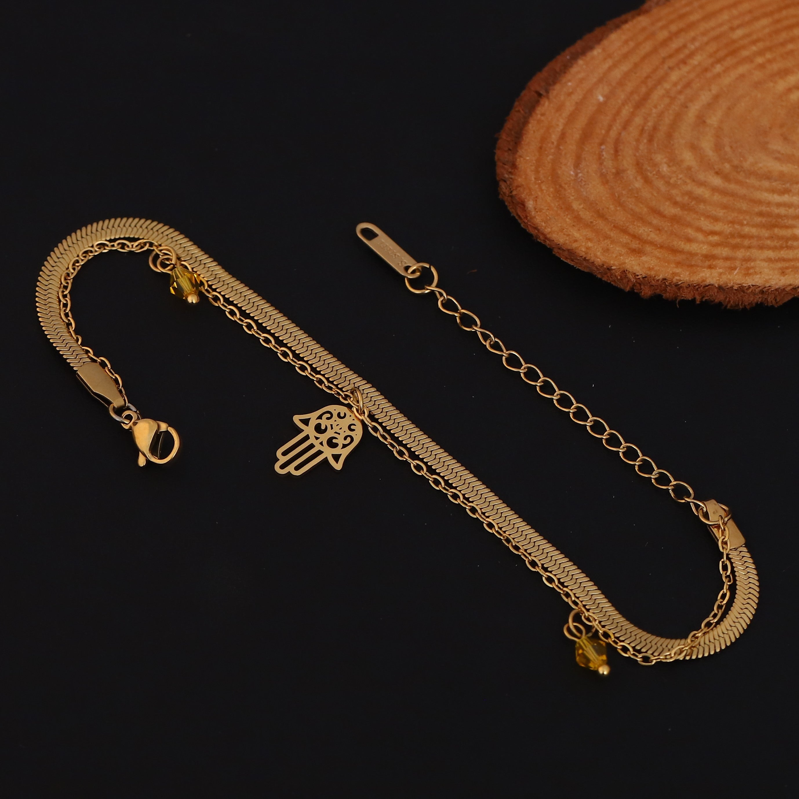 Hamza Chain Bracelet Gold Plated – Double Layer, Anti-Tarnish, Waterproof, Minimalist Style (GOLD)