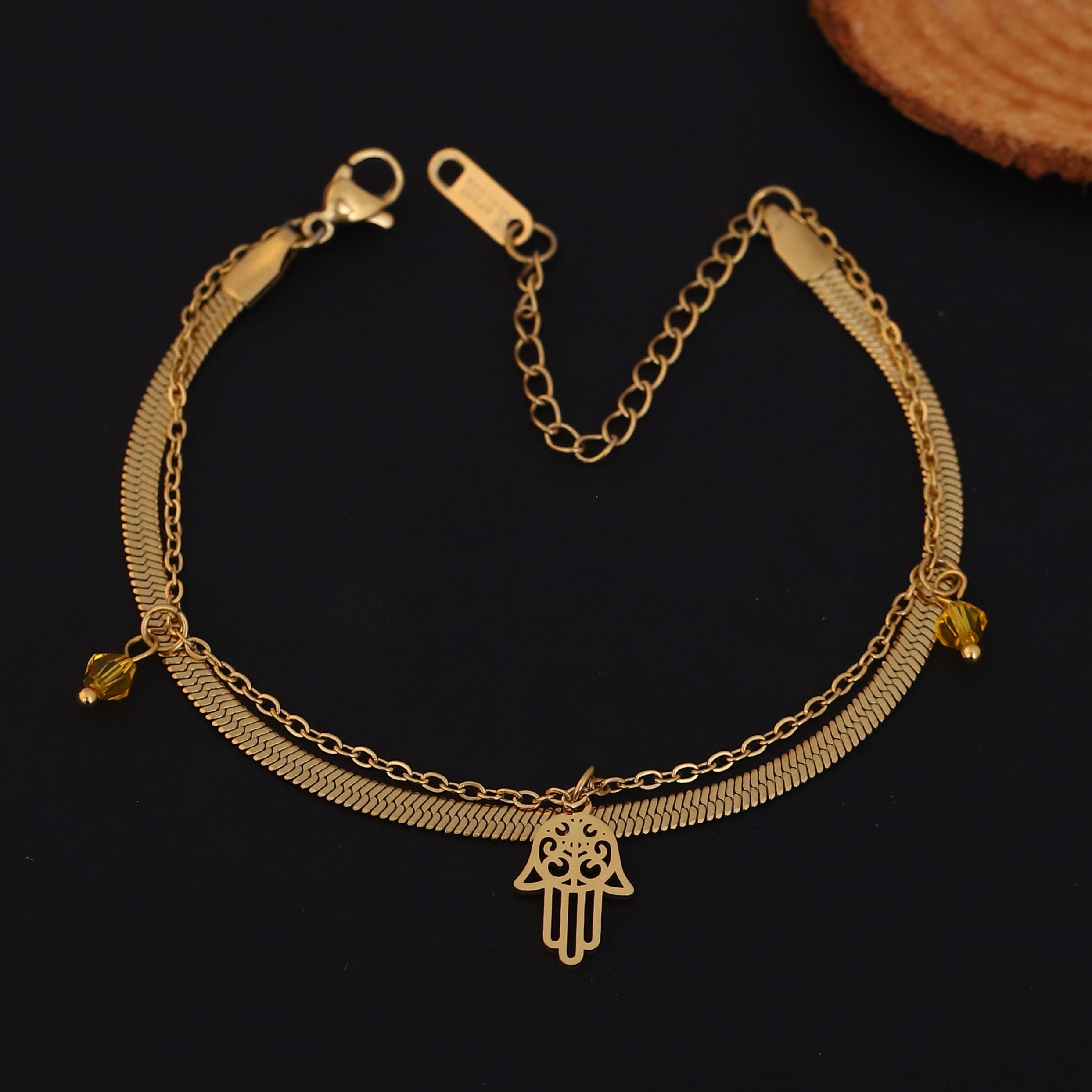 Hamza Chain Bracelet Gold Plated – Double Layer, Anti-Tarnish, Waterproof, Minimalist Style (GOLD)